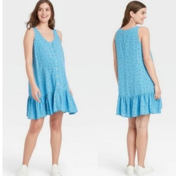 The Nines by Hatch Sleeveless Crepe Maternity Dress Blue Floral Print, sz Small - Picture 2 of 14